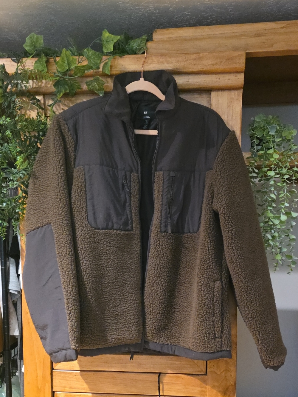 H&M Brown Sherpa Jacket with Contrast Panels